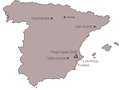 Karta över producenterna i Spanien